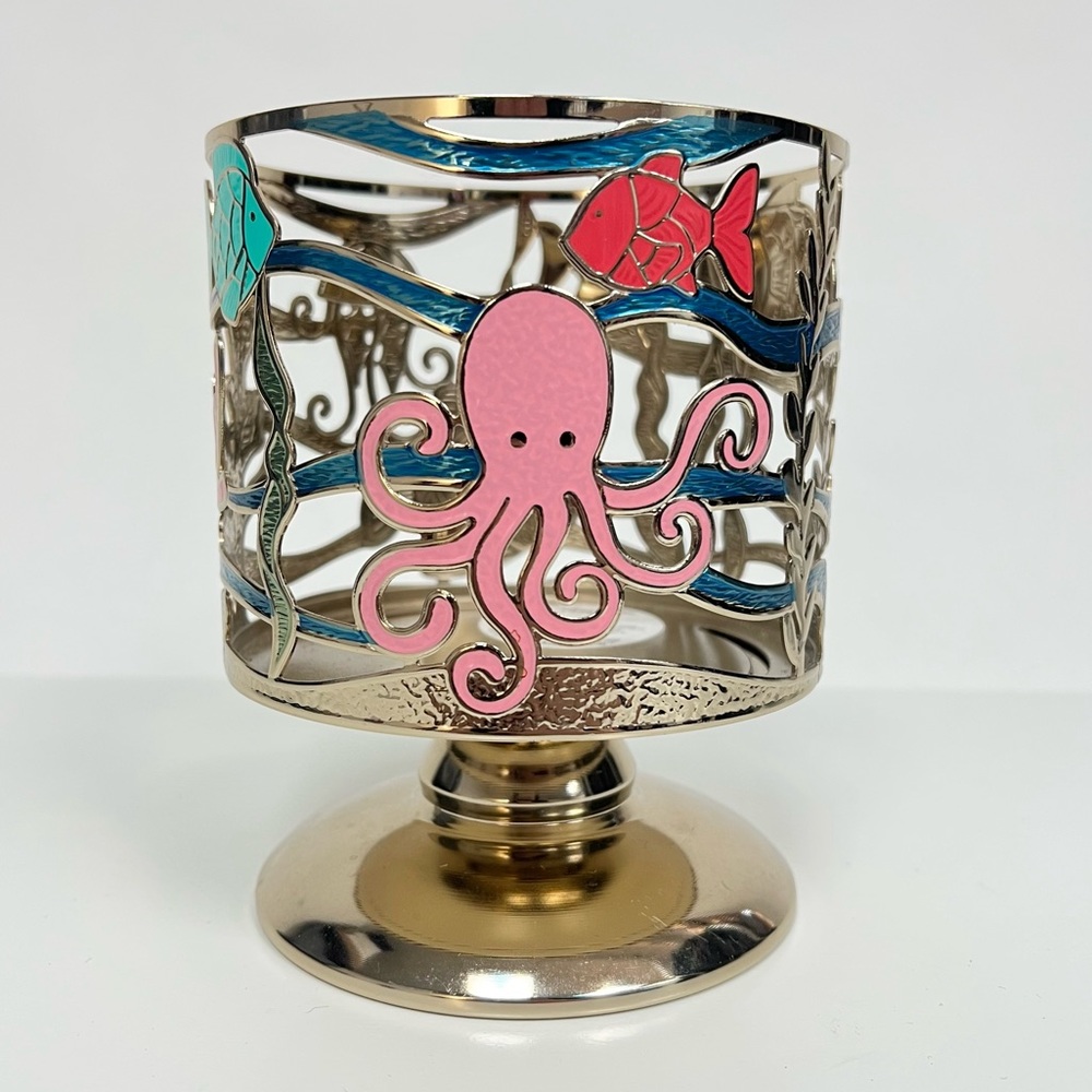 New Bath & Body Work 3 Wick Candle Holder Ocean Marine Animal Seascape Soft Gold - Picture 2 of 6